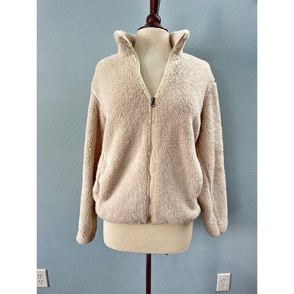 UNIQLO Fluffy Fleece Teddy Full Zip Jacket Cream Natural X-Small - Picture 5 of 12